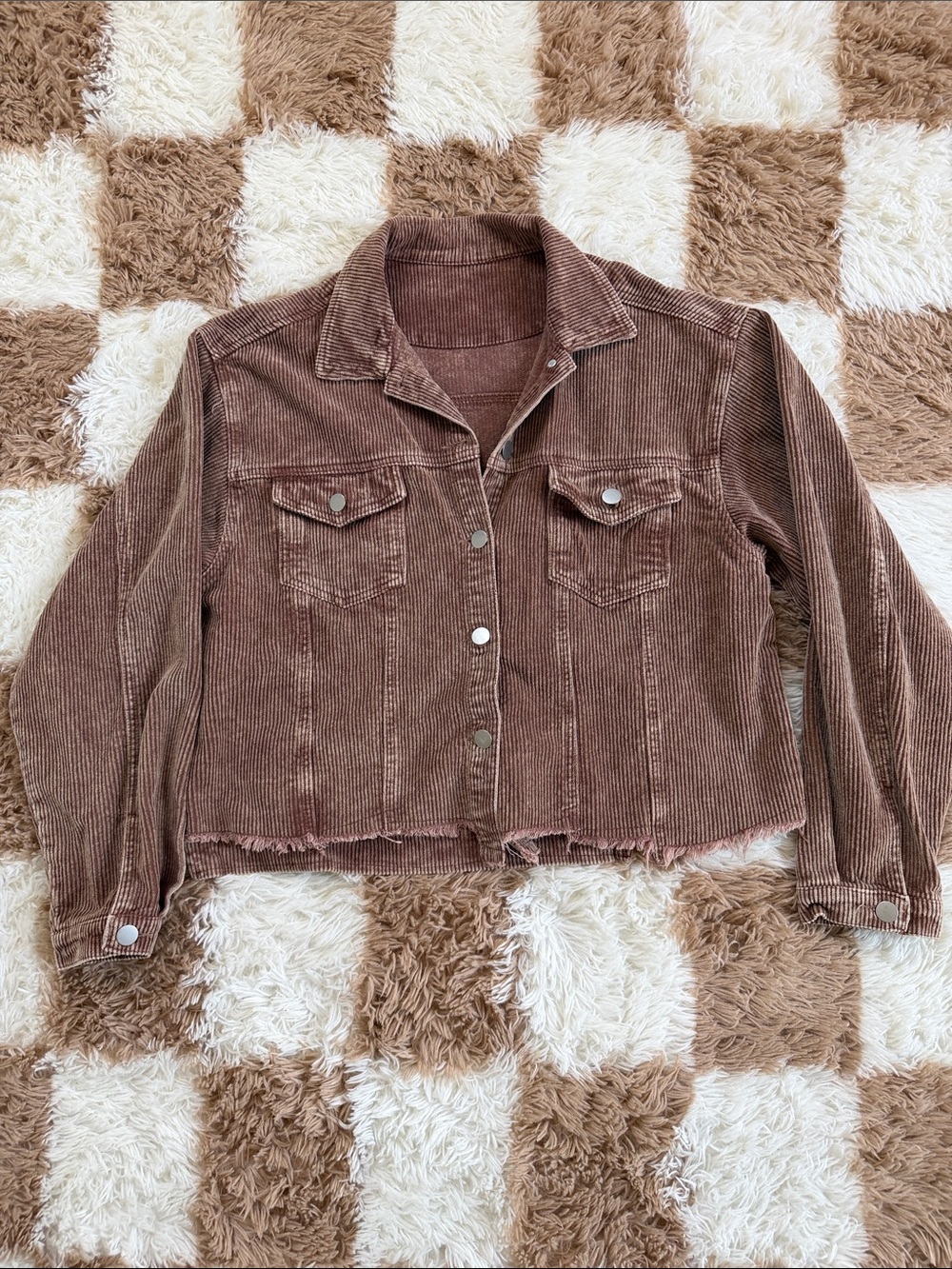 Cropped Corduroy Jacket in Brown
